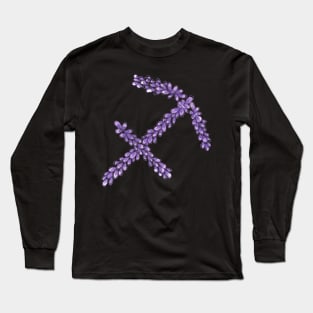 Hand Drawn Lavender Sagittarius Zodiac Sign in Watercolor and Ink Long Sleeve T-Shirt